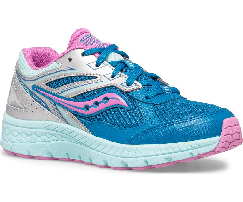 Tenis Saucony Cohesion 14 Encaje Niños Plateados Azules | México 849JPQJ